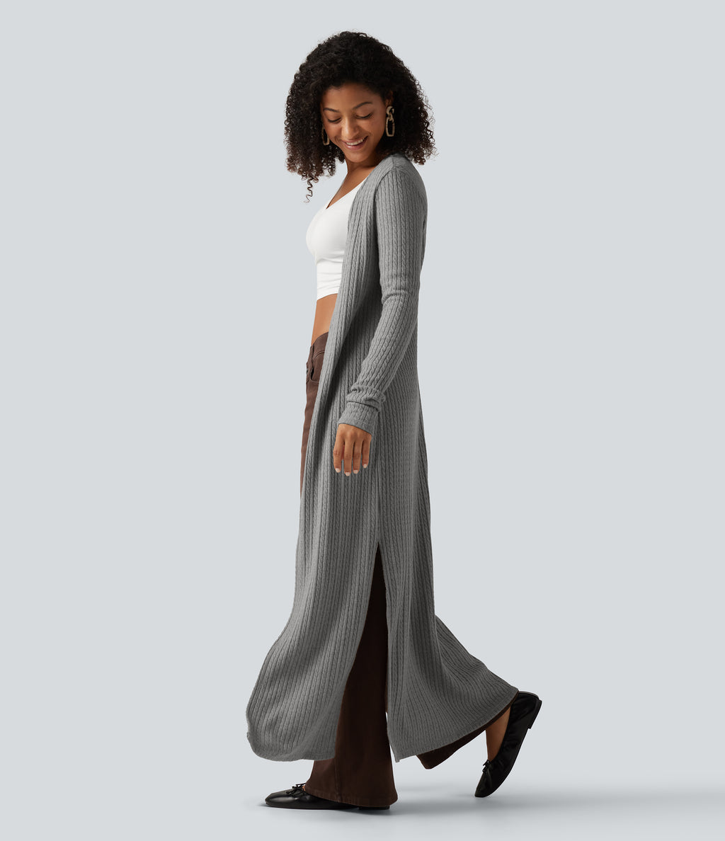 Long Sleeve Casual Longline Cardigan — Home Grey — view 1