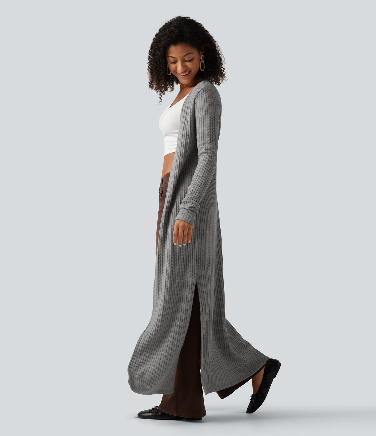 Long Sleeve Casual Longline Cardigan — Home Grey — view 1