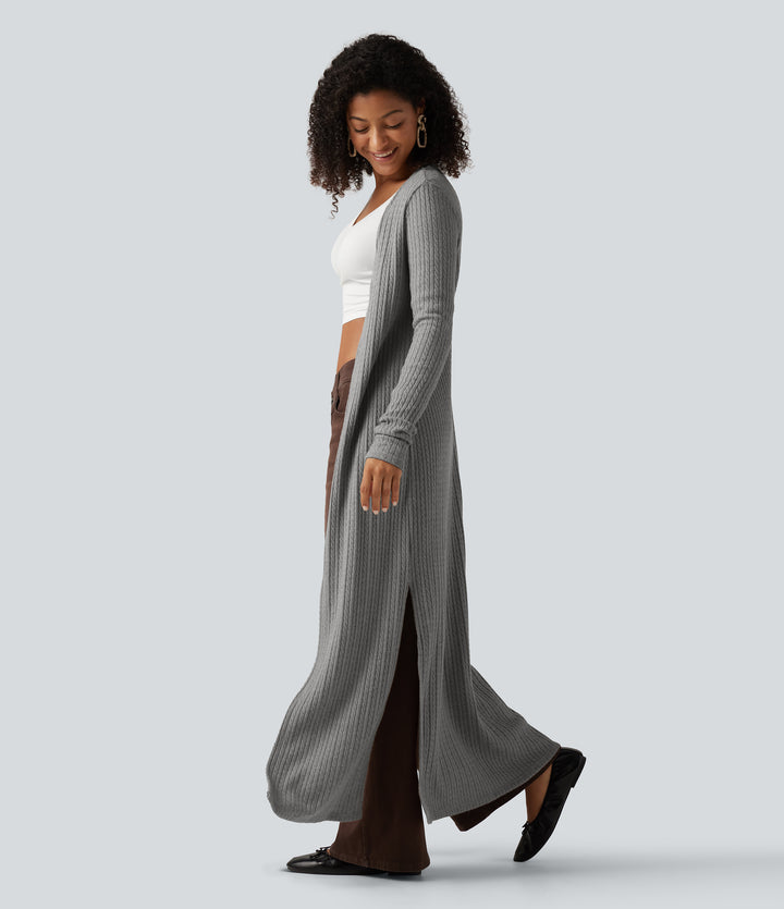 Long Sleeve Casual Longline Cardigan — Home Grey — view 1