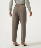 High Waisted Belted Tapered Work Trousers with Pockets — Birch Brown — view 2