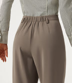 High Waisted Belted Tapered Work Trousers with Pockets — Birch Brown — view 5