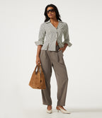 High Waisted Belted Tapered Work Trousers with Pockets — Birch Brown — view 6