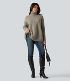 High Neck Long Sleeve Oversized Casual Jumper — Khaki Floral Yarn — view 7