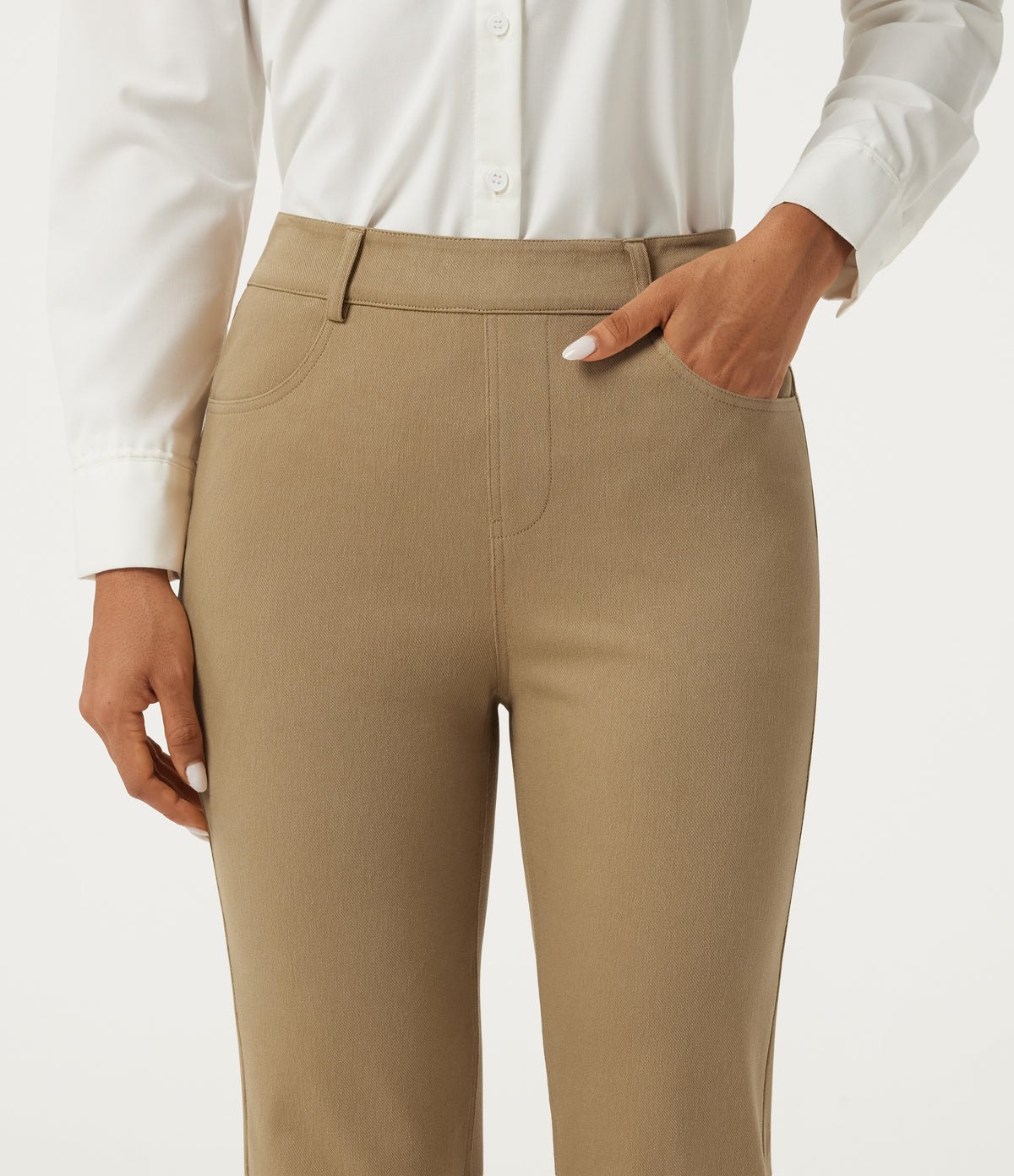 High Waisted Tapered Rolled Hem Work Cotton Trousers with Pockets — Starfish — view 4