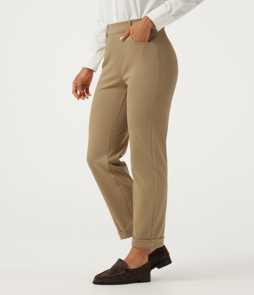 High Waisted Tapered Rolled Hem Work Cotton Trousers with Pockets — Starfish — view 3