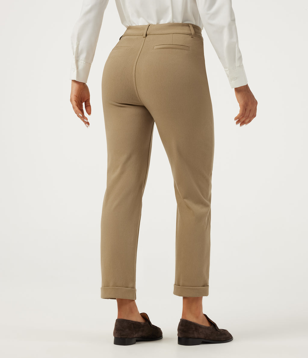 High Waisted Tapered Rolled Hem Work Cotton Trousers with Pockets — Starfish — view 2