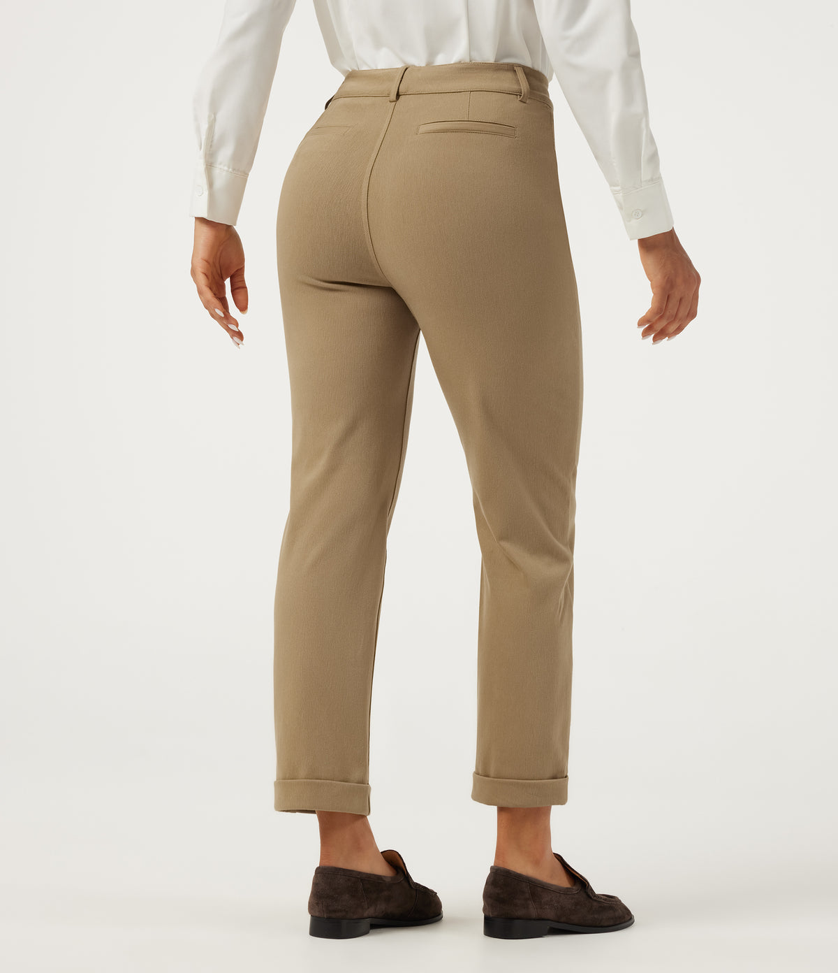 High Waisted Tapered Rolled Hem Work Cotton Trousers with Pockets — Starfish — view 2