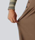 High Waisted Wide Leg Casual Trousers with Pockets — Sepia — view 7