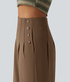 High Waisted Wide Leg Casual Trousers with Pockets — Sepia — view 6