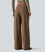 High Waisted Wide Leg Casual Trousers with Pockets — Sepia — view 2