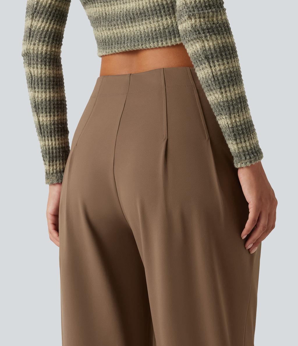 High Waisted Wide Leg Casual Trousers with Pockets — Sepia — view 5