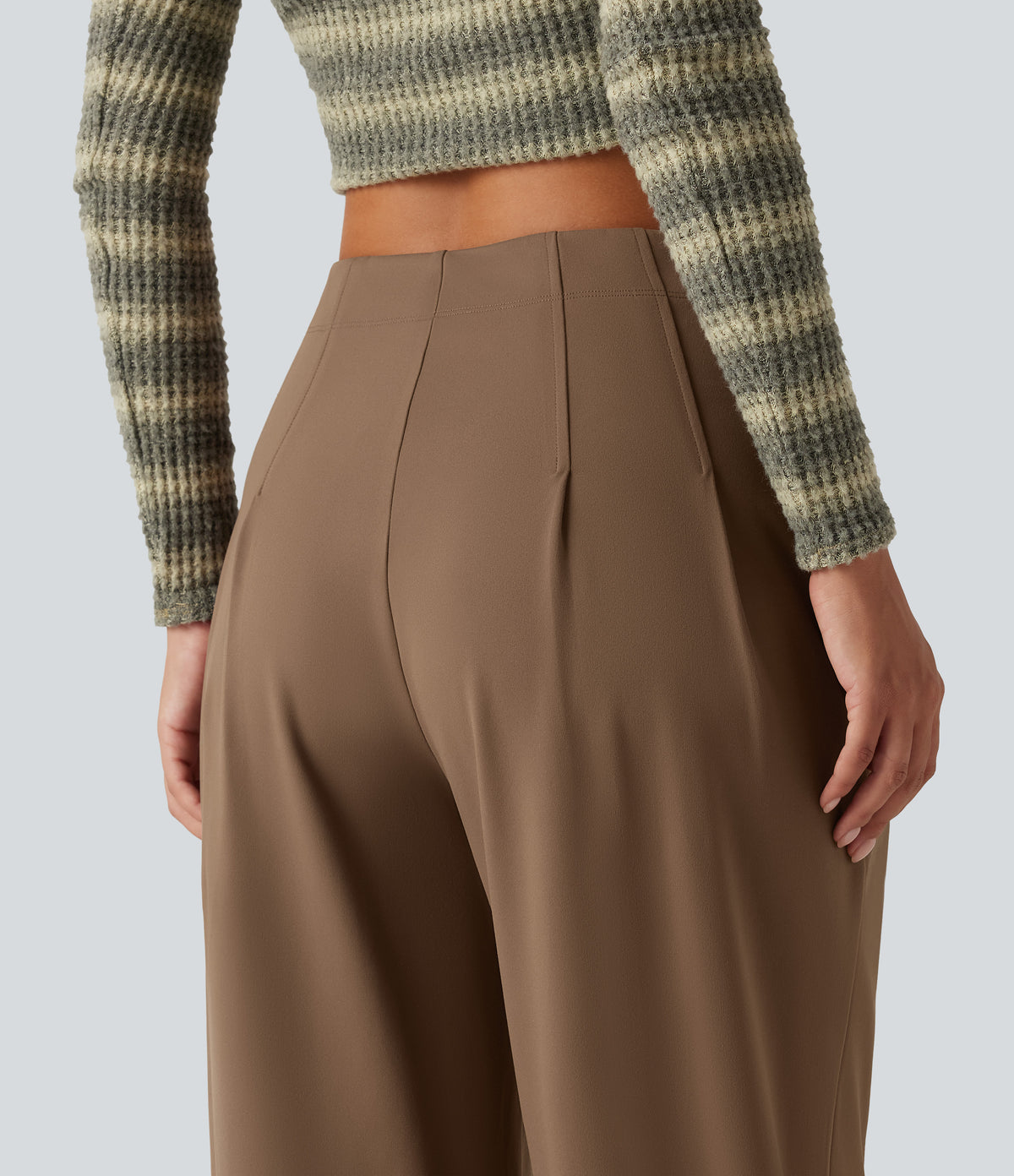 High Waisted Wide Leg Casual Trousers with Pockets — Sepia — view 5