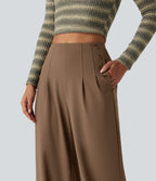 High Waisted Wide Leg Casual Trousers with Pockets — Sepia — view 4