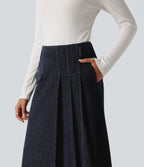 High Waisted A Line Midi Work Skirt with Pockets — Seaborne — view 6