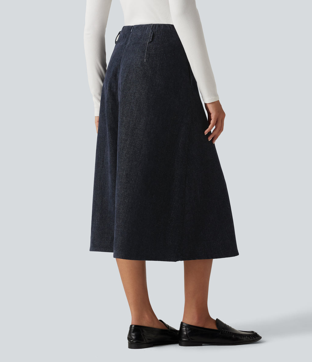 High Waisted A Line Midi Work Skirt with Pockets — Seaborne — view 2