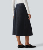 High Waisted A Line Midi Work Skirt with Pockets — Seaborne — view 2