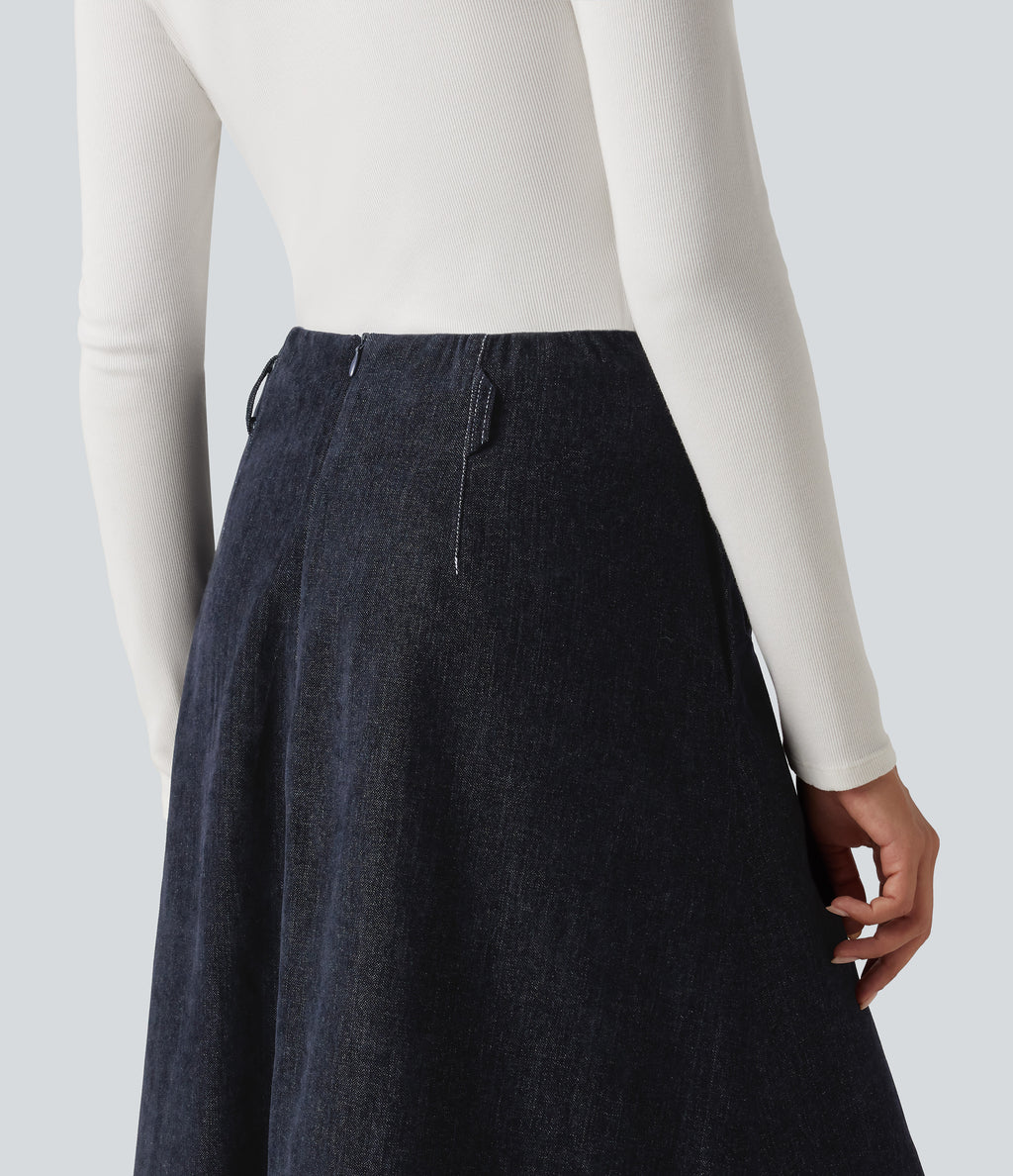 High Waisted A Line Midi Work Skirt with Pockets — Seaborne — view 5