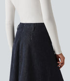 High Waisted A Line Midi Work Skirt with Pockets — Seaborne — view 5