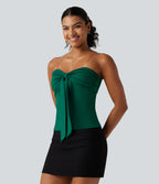 Tube Tie Front Built-in Bra Casual Top — Rain Forest — view 5