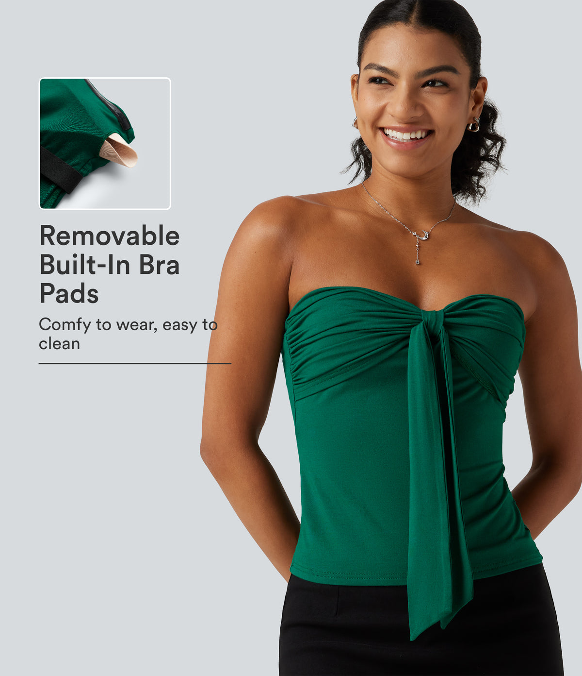 Tube Tie Front Built-in Bra Casual Top — Rain Forest — view 1