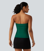 Tube Tie Front Built-in Bra Casual Top — Rain Forest — view 2
