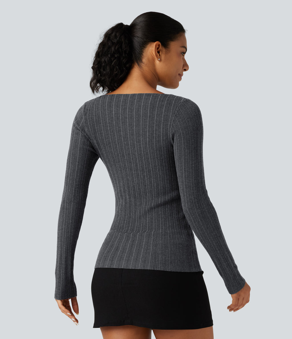 Boat Neck Long Sleeve Casual Jumper — Dark Grey — view 2