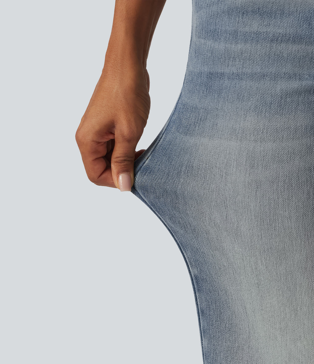 Low Rise Flare Casual Jeans with Pockets — Sunset Blue Denim — view 8
