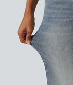 Low Rise Flare Casual Jeans with Pockets — Sunset Blue Denim — view 8