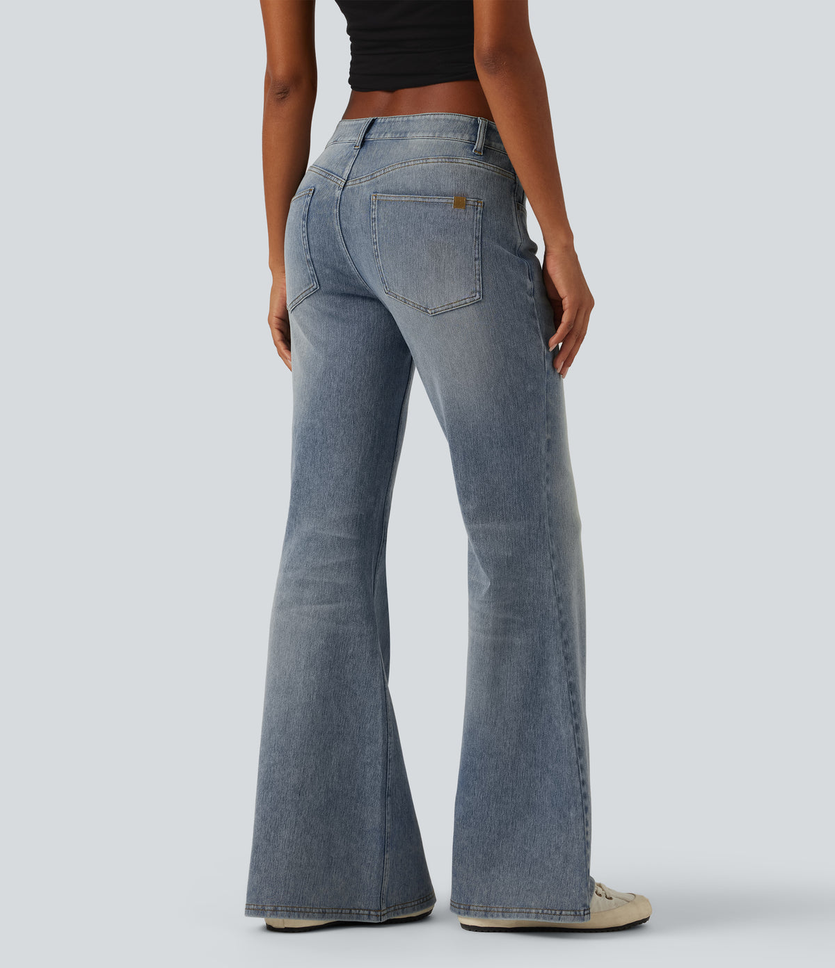 Low Rise Flare Casual Jeans with Pockets — Sunset Blue Denim — view 3
