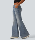 Low Rise Flare Casual Jeans with Pockets — Sunset Blue Denim — view 2