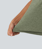 V Neck Heathered Ruched Casual Tank Top — Light Green Floral Yarn — view 5