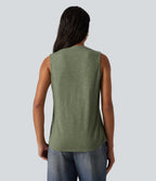 V Neck Heathered Ruched Casual Tank Top — Light Green Floral Yarn — view 2