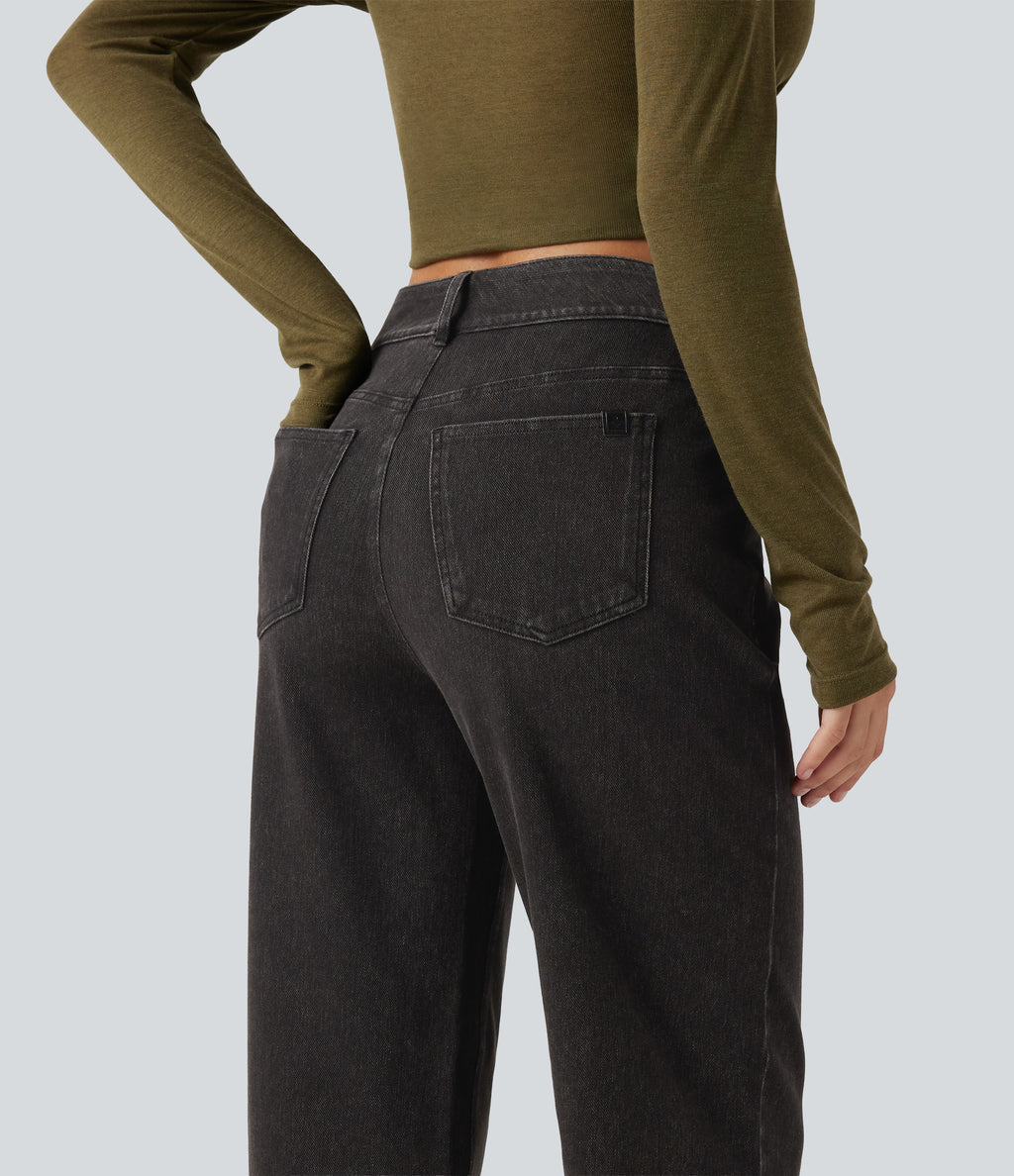 High Waisted Straight Leg Casual Jeans with Pockets — Phantom Denim — view 6