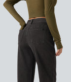 High Waisted Straight Leg Casual Jeans with Pockets — Phantom Denim — view 6