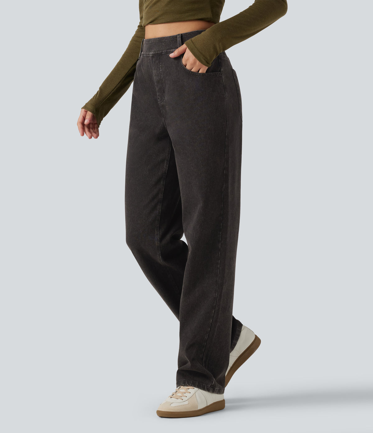 High Waisted Straight Leg Casual Jeans with Pockets — Phantom Denim — view 3