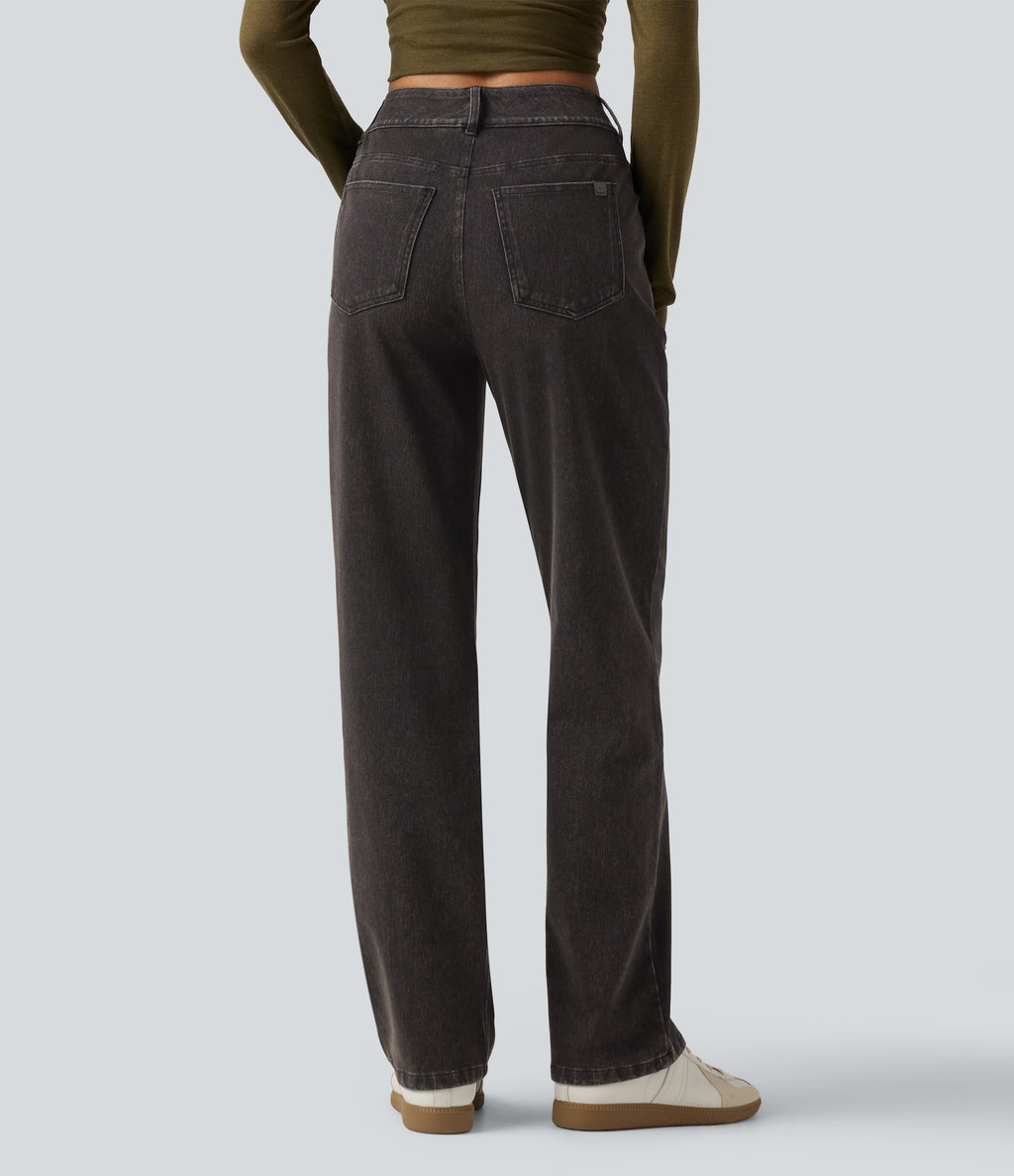 High Waisted Straight Leg Casual Jeans with Pockets — Phantom Denim — view 2