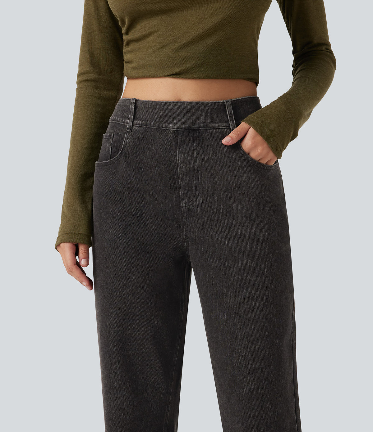 High Waisted Straight Leg Casual Jeans with Pockets — Phantom Denim — view 7