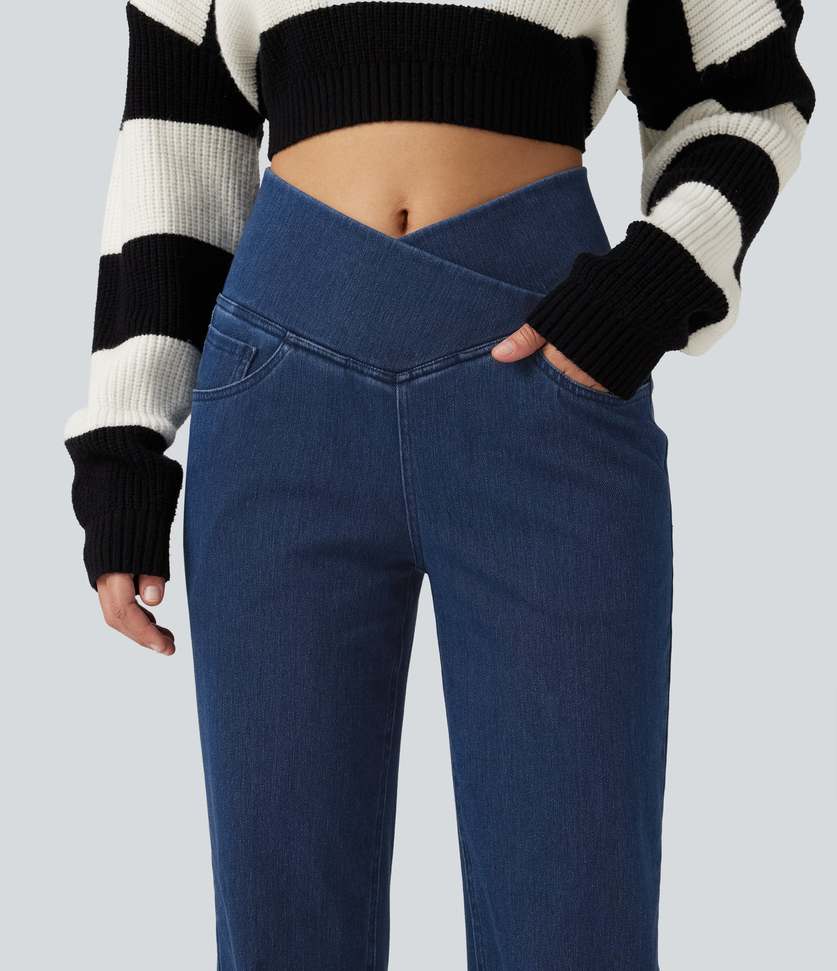 High Waisted Tummy Control Straight Leg Casual Jeans with Pockets — Pageant Blue Denim — view 5