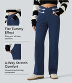 High Waisted Tummy Control Straight Leg Casual Jeans with Pockets — Pageant Blue Denim — view 1