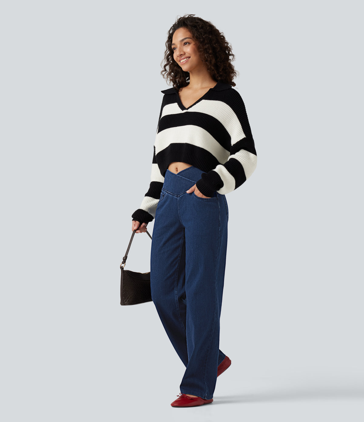 High Waisted Tummy Control Straight Leg Casual Jeans with Pockets — Pageant Blue Denim — view 4