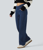High Waisted Tummy Control Straight Leg Casual Jeans with Pockets — Pageant Blue Denim — view 3