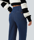 High Waisted Tummy Control Straight Leg Casual Jeans with Pockets — Pageant Blue Denim — view 7