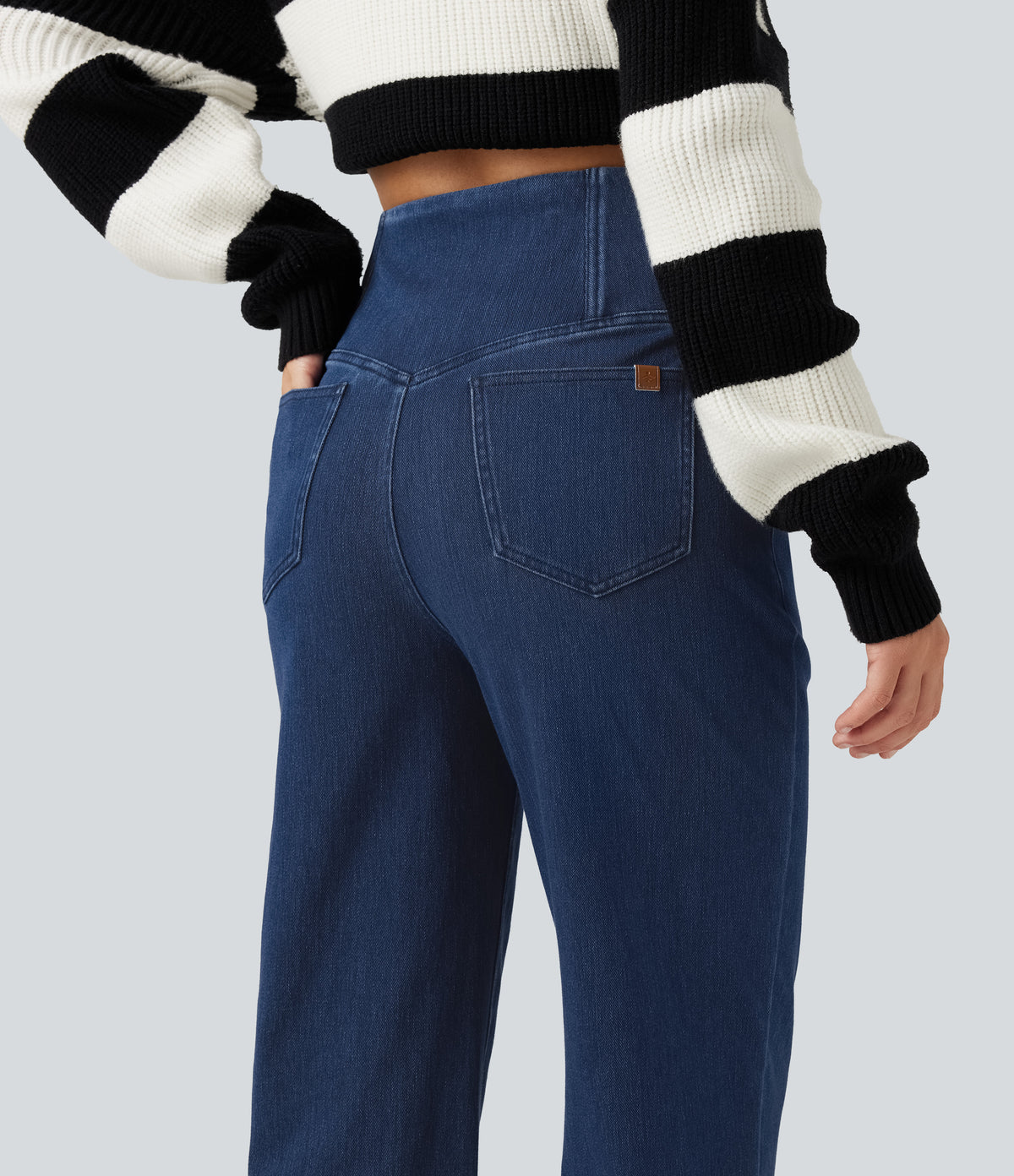 High Waisted Tummy Control Straight Leg Casual Jeans with Pockets — Pageant Blue Denim — view 7
