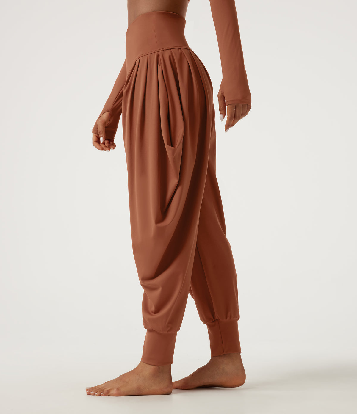 Airy High Waisted Stacked InstantCool Dance Joggers with Pockets — Orange Rust — view 4