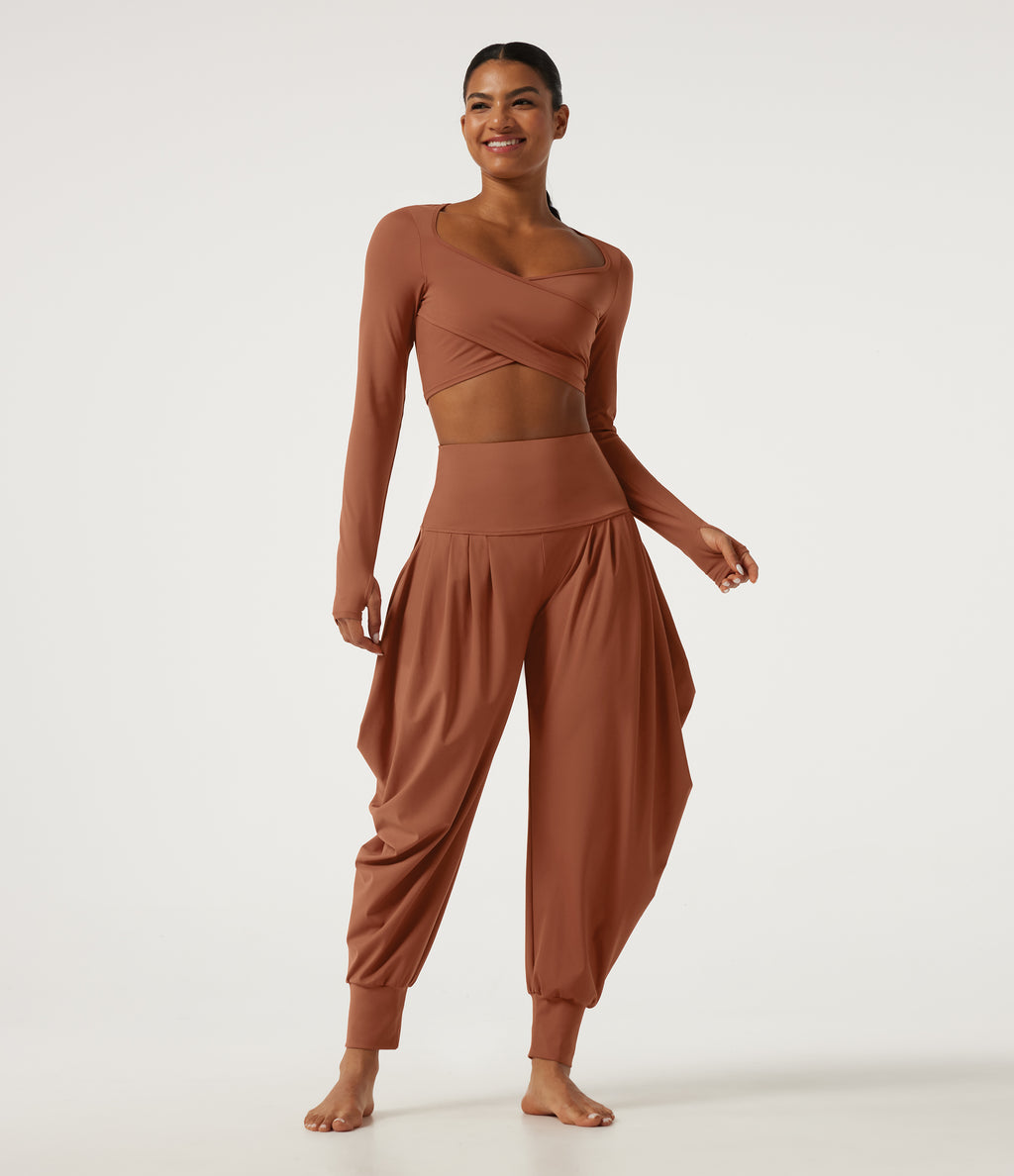 Airy High Waisted Stacked InstantCool Dance Joggers with Pockets — Orange Rust — view 7