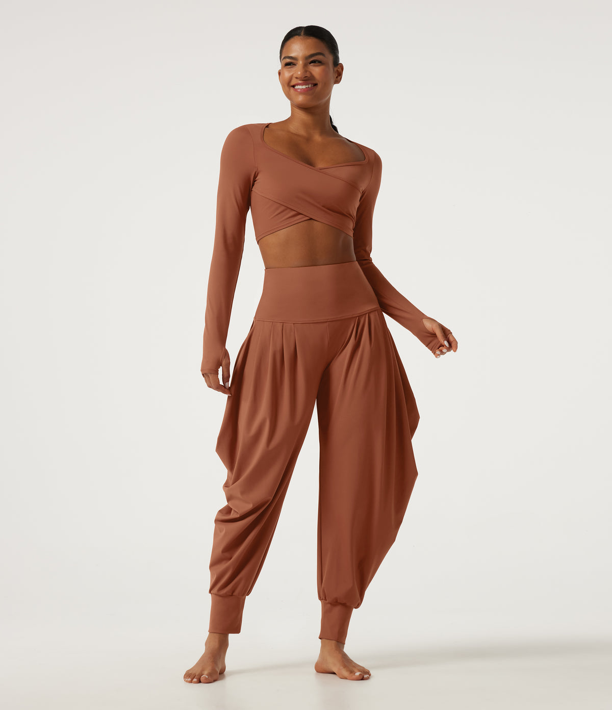 Airy High Waisted Stacked InstantCool Dance Joggers with Pockets — Orange Rust — view 7