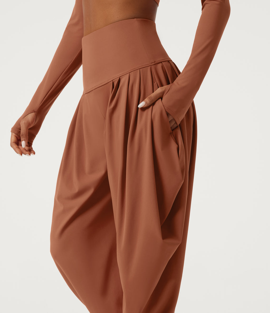 Airy High Waisted Stacked InstantCool Dance Joggers with Pockets — Orange Rust — view 6