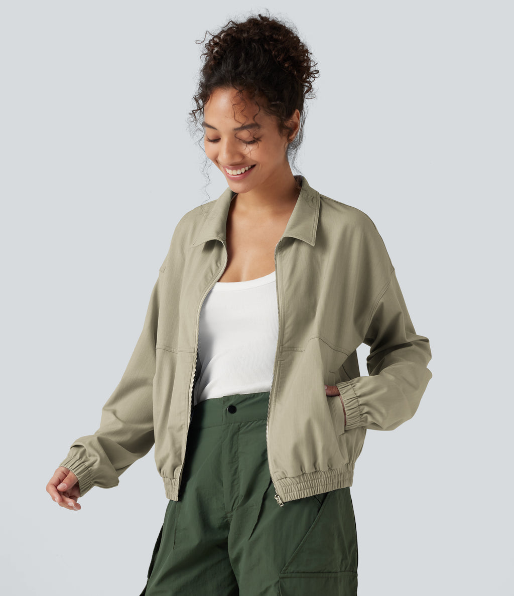 Long Sleeve Casual Jacket with Pockets — Fresh Curry — view 3