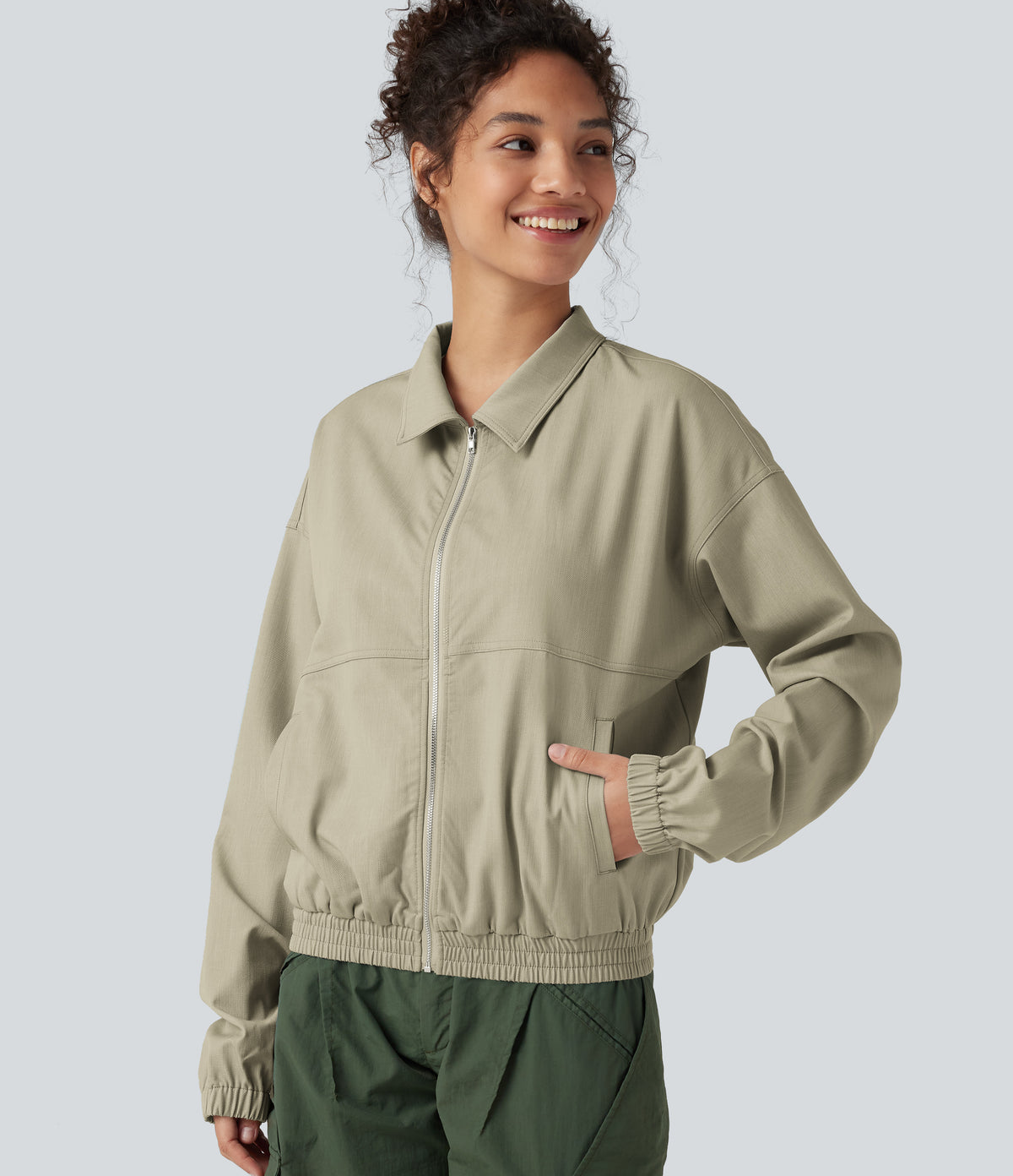 Long Sleeve Casual Jacket with Pockets — Fresh Curry — view 5