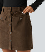 High Waisted 2-in-1 A-Line Corduroy Mini Casual Skirt — Dark Earth — view 7